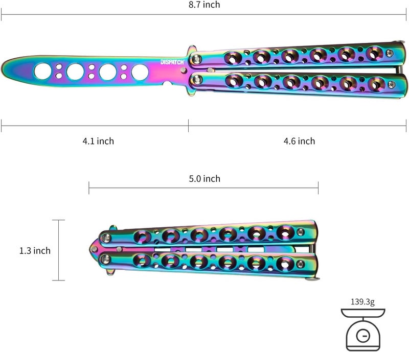 Dispatch Color Titanium-Coated 3Cr13 Stainless Steel Butterfly Knife Trainer with Circular Cutouts | Unsharpened Balisong for Tactical Training, EDC Flipping, Anime Cosplay - Image 2
